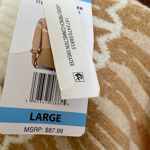 French Connection Long Sleeve Fair Isle Sweater Women's L | Tan | NWT flaw - Picture 4 of 11